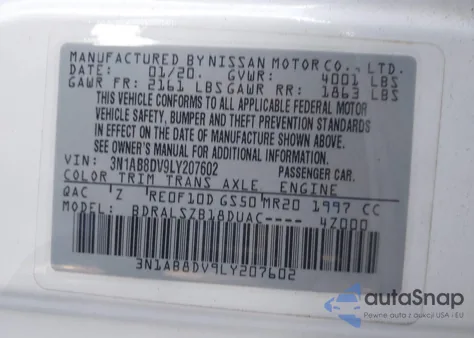 2020 Nissan Sentra Sr Xtronic Cvt from USA, damaged, VIN 3N1AB8DV9LY207602